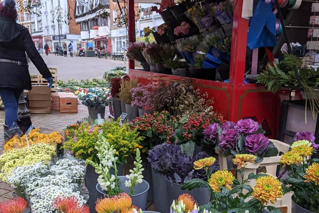 The stunning selection of flowers at David's Flowers stall in Bridge Street