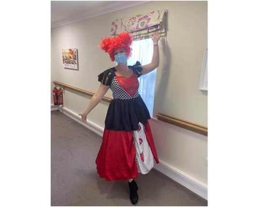 Charlotte Levin as the Queen of Hearts at Highmarket House care home