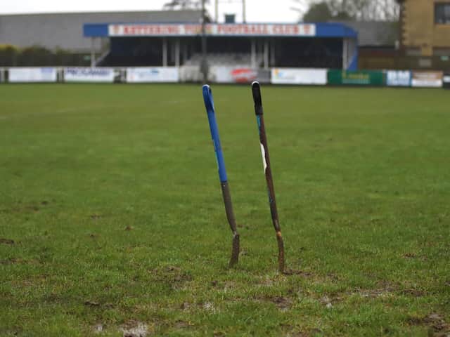 The Boxing Day derby between Kettering Town and Brackley Town has been called off due to a waterlogged surface at Latimer Park. Picture by Peter Short