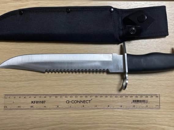The knife found on a man arrested in Banbury today (Friday)