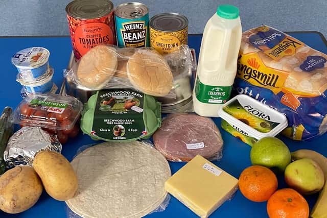 Ingredients from a food parcel delivered by staff at St Mary's Primary School in Banbury