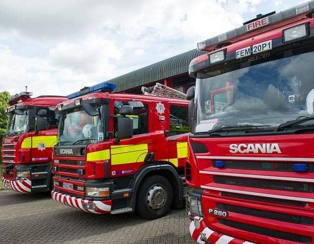 Fire appliances from the Northamptonshire Fire and Rescue Service