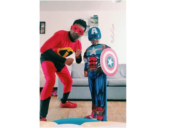 Prabhu Natarajan and his son, Addhu, plan to dress as Mr Incredible and Captain America respectively as they give away 18 packets of food and gifts for local children on the 18th, the same day as his son's sixth birthday.