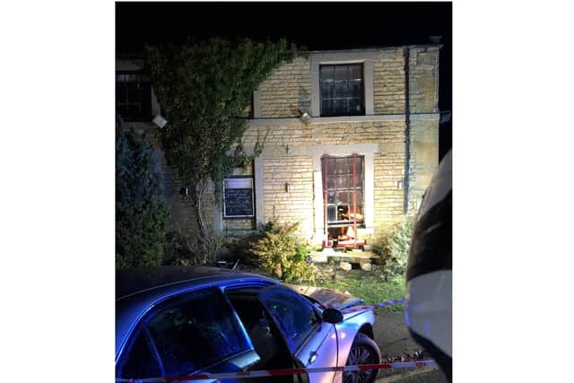 Firefighters attend vehicle crash into wall of pub near Chipping Norton (photo from Oxfordshire Fire and Rescue Service)