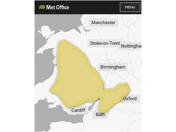 A yellow winter weather warning has been issued for some areas of the Midlands, including the western areas of Oxfordshire