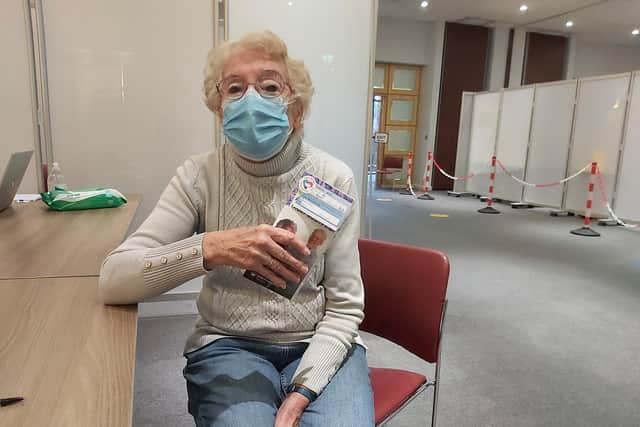 Shirley Rust, aged 75, one of the first people to get his first dose of the Oxford AstraZeneca Covid-19 vaccine at the region's mass vaccination centre at Kassam Stadium in Oxford (photo from Oxford Health NHS Foundation Trust)