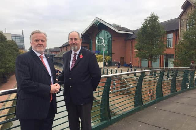 Cllr Tony Ilott, lead member for finance, and Cllr Barry Wood, council leader as Cherwell District Council took on ownership of the Castle Quay shopping mall