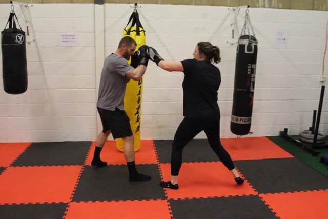 Graham Sims and Cat Tyler sparring with each other at Gym 180 in Banbury.