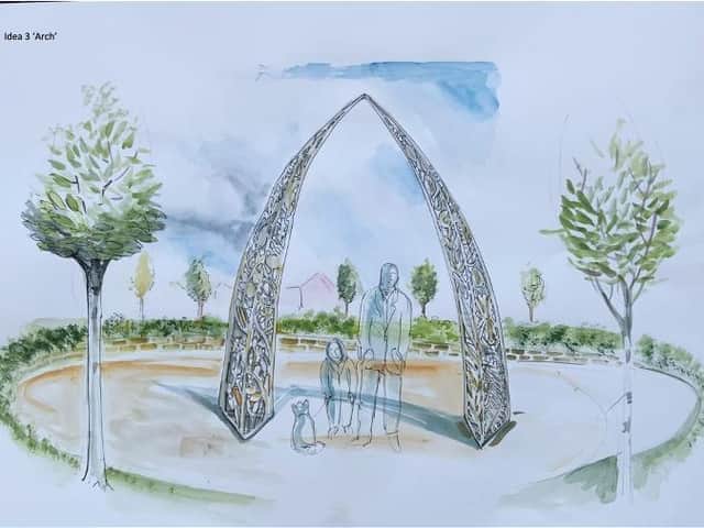 Arch - Influenced by consultation with the schools: William Morris Primary School, Orchard Fields Community Primary School and N.O.A.  (photo from the Banbury Rise Public Art Facebook page)