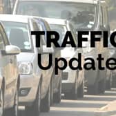 Highways England has closed one lane all the way around a roundabout, which is causing some congestion on the northbound exit slip road of the M40 near Banbury.