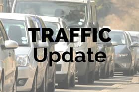 Highways England has closed one lane all the way around a roundabout, which is causing some congestion on the northbound exit slip road of the M40 near Banbury.