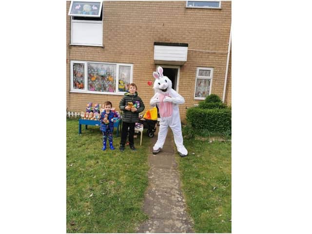 Banbury resident, Tracy Hextall, and her two children, William Hextall aged 9 and Matthew Hextall aged 3, enjoyed a visit with the Easter Bunny, also known as Prabhu Natarajan, who was giving away chocolates to children and their families.