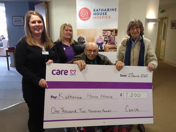 Felicity Hills, senior philanthropy officer for Katherine House Hospice, Wendy Cross, lead lifestyle coordinator, Tom Griffin and Marion Bellamy, residents at Care UKs Highmarket House.