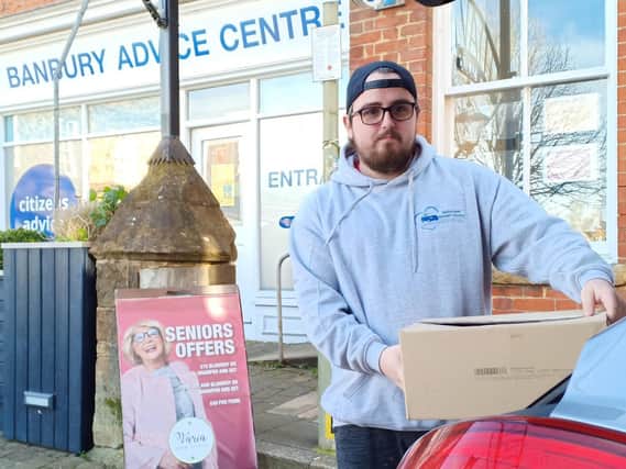 Nathan Emerton with one of the food parcels that will be delivered to the vulnerable in Banbury