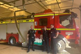 Milk supplies donated from the Banbury Starbucks being delivered to the Banbury Fire Station (photo from the TVP Cherwell Facebook page)