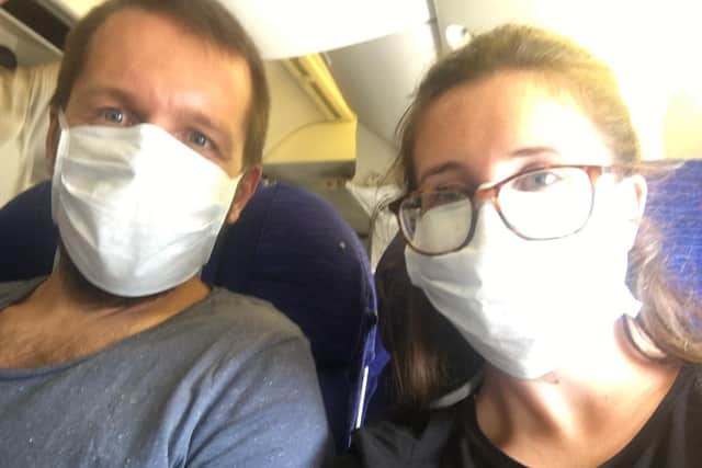 Nick and Briony Blake on the British Airways flight back to the UK