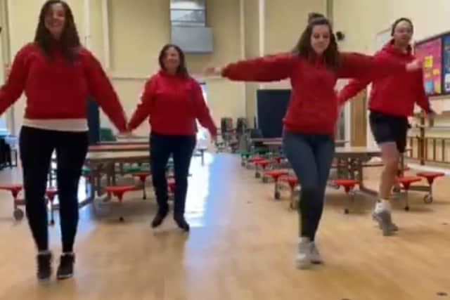 A screen shot photo from the teachers (Orchard Fields Community School in Banbury) who performed a TikTok dance video