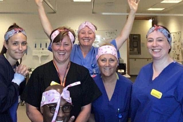 NHS staff with their new headbands