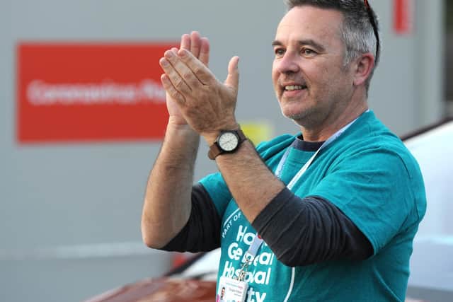 Horton General Hospital Charity CEO Douglas Graham leads the clapping last Thursday