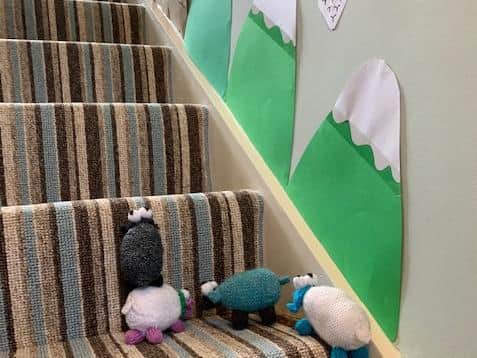 Sheep found during the climb up the mountain / stairs during Tara Higgs' Big Indoor 3 Peaks Challengefor the Wildlife Trust
