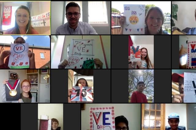 Year 6 students at Harriers Academy came together via video conferencing to discuss the posters they have made and the importance of VE Day.
