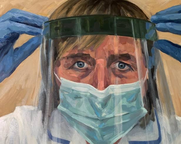 A portrait painting by Winchester House School parent, Lou Dunipace, of Sister Wendy Bull who is working at the John Radcliffe Hospital during the coronavirus pandemic