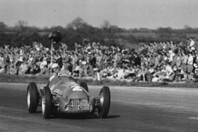 Grand Prix DEurope winner Giuseppe Farina in the Alfa Romeo 158 during the historic race at Silverstone on May 13, 1950. Photo courtesy of Silverstone Heritage Ltd