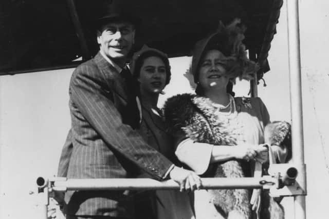 King George VI, Queen Elizabeth and Princess Margaret at the Grand Prix DEurope. Photo courtesy of Silverstone Heritage