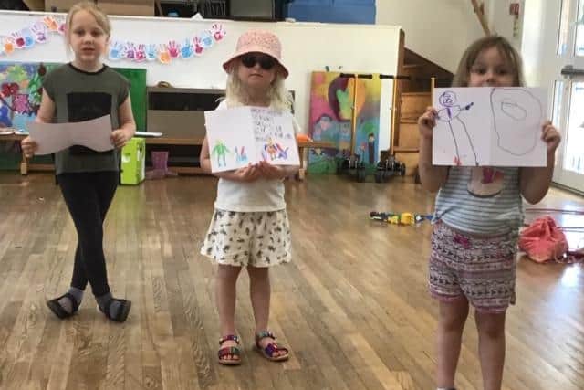 Children of key workers and vulnerable people at Harriers Academy Banbury: 
(Left to right) Dakotah Williams age 5, Anna Barton age 5 and Melissa Derby age 4.
(photo provided by Harriers Academy)