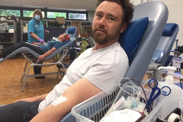 Matt Elofson, reporter at the Banbury Guardian, who donated blood at the donor centre held at Peoples Church in Banbury