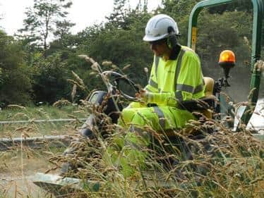 Oxfordshire County Council employee cutting grass (photo from Oxforshire County Council)