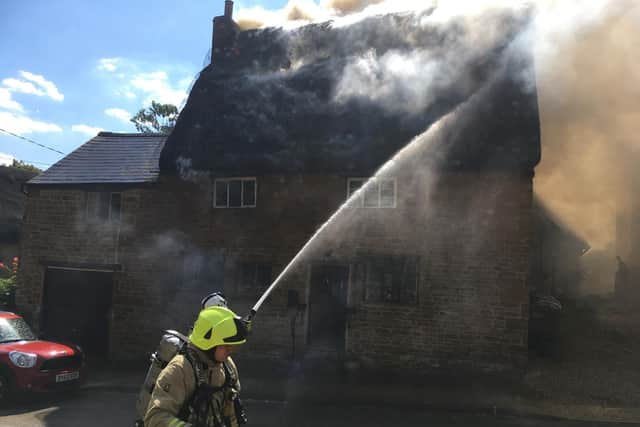The fire was well alight in the thatch by the time fire service appliances arrived