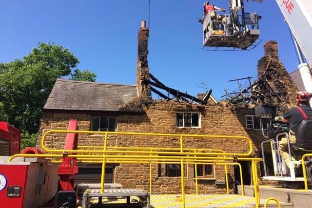 Thatch cottage that caught fire last week in the village Hornton