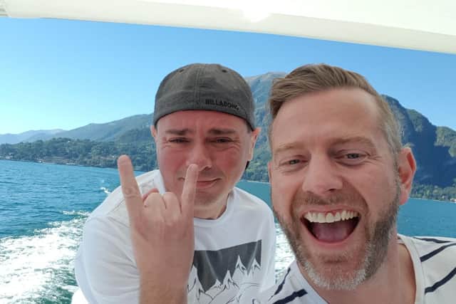 Shaun and Tristan together on a boat on Lake Como on Shaun's last foreign holiday.