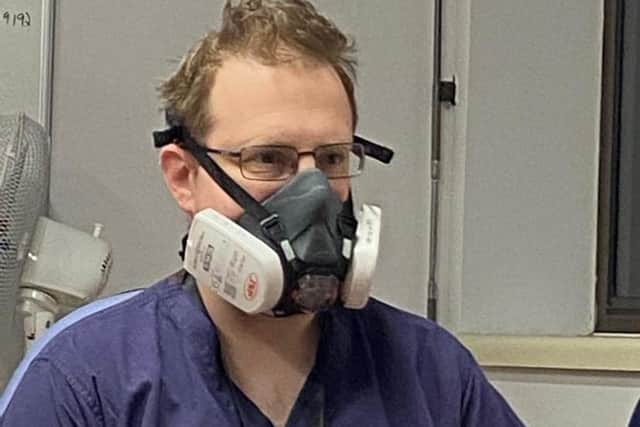 Dr Robbie Kerry at the start of the Covid-19 crisis in a training session for fitting personal protective equipment at the Horton's critical care unit