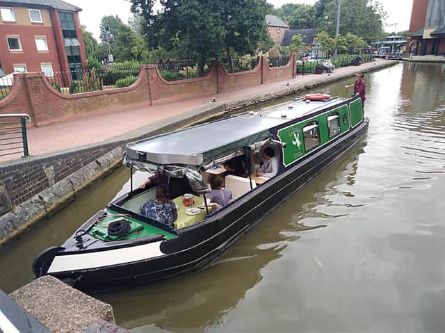The Dancing Duck, Tooley's purpose build narrowboat on which visitors can enjoy trips on the Oxford Canal until the end of October