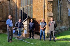 'Building Our Future' project Heating Team for St Mary's church, Bloxham holds regular site meetings in the fresh air. Pictured: Rev. Dale Gingrich, Martin Walsh, Paul Stone (Darnells), Jon Carlton and Joe Dennison (Ingleton Wood) (Submitted photo)