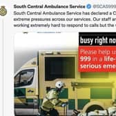 The tweet in which SCAS announced a 'critical incident'