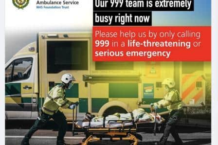 SCAS's second tweet asking the public to contact 999 only in a life-threatening emergency