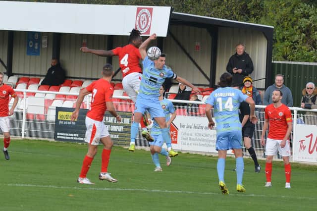 Action from Brackley Town's 1-0 win over Gloucester City last weekend. Picture by Brian Martin