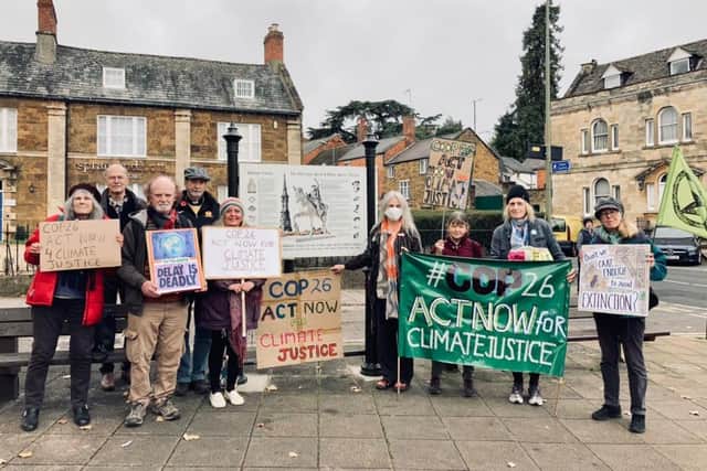 Banbury Extinction Rebellion members in the town centre on the Global Day for Climate Justice Saturday November 6, just before they caught the train to Oxford to join the march of 3,000 from all over Oxfordshire. (Submitted photo)