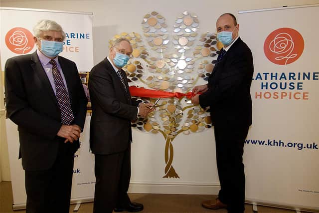 Sir Tim Jenner, chair of board of directors for Katharine House, HRH The Duke of Gloucester, and Trevor Johnson CEO for Katharine House Hospice (submitted photo)