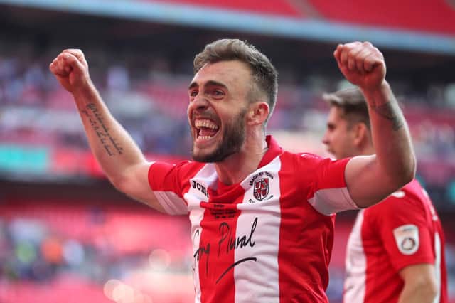 Shane Byrne celebrates winning the FA Trophy with Brackley. Photo: Getty Images