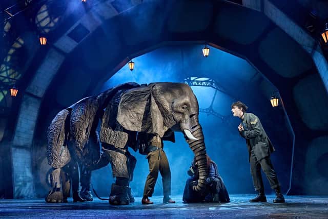 The elephant with Jack Wolfe as Peter Duchene (photo: Manuel Harlan)