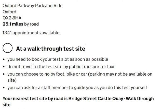 The Gov.uk website still shows the Castle Quay, Bridge Street testing centre, which closed on October 12