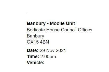 Jacqui Broadbent's appointment confirmation for today at Bodicote House