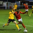 Action from Brackley Town's FA Trophy defeat to Boston United last weekend. Picture by Glenn Alcock