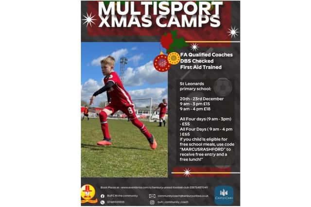 Banbury United FC is offering free entry and meals to area children during its multi-sport Christmas camps as part of the Marcus Rashford Holiday Activities and Food scheme.