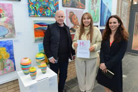 Mia Parkinson with electors Deborah Allan, Director of Wychwood Gallery, and John Childs, Patron of the Friends of the Heseltine Gallery. Picture by Geoff Carverhill