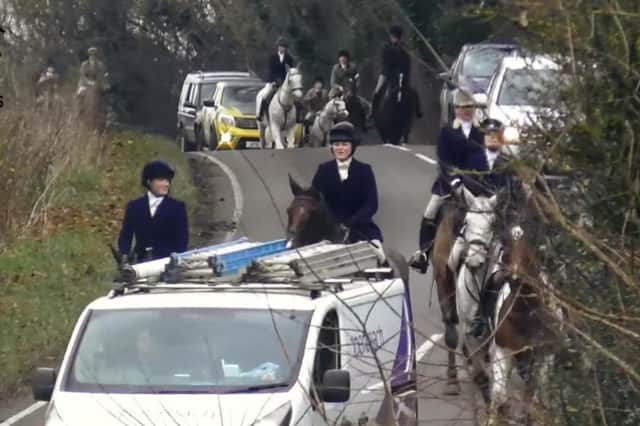 Warwickshire Hunt is accused of causing 'traffic chaos' as it rides down a hill towards Broughton